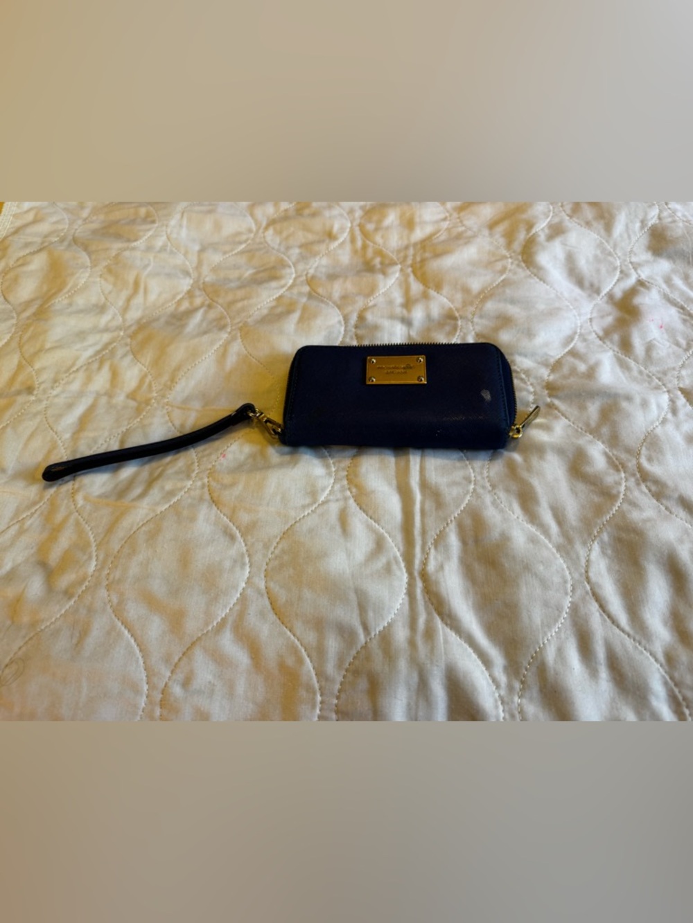 Michael Kors Navy Gold Plate Zip Wallet Wristlet